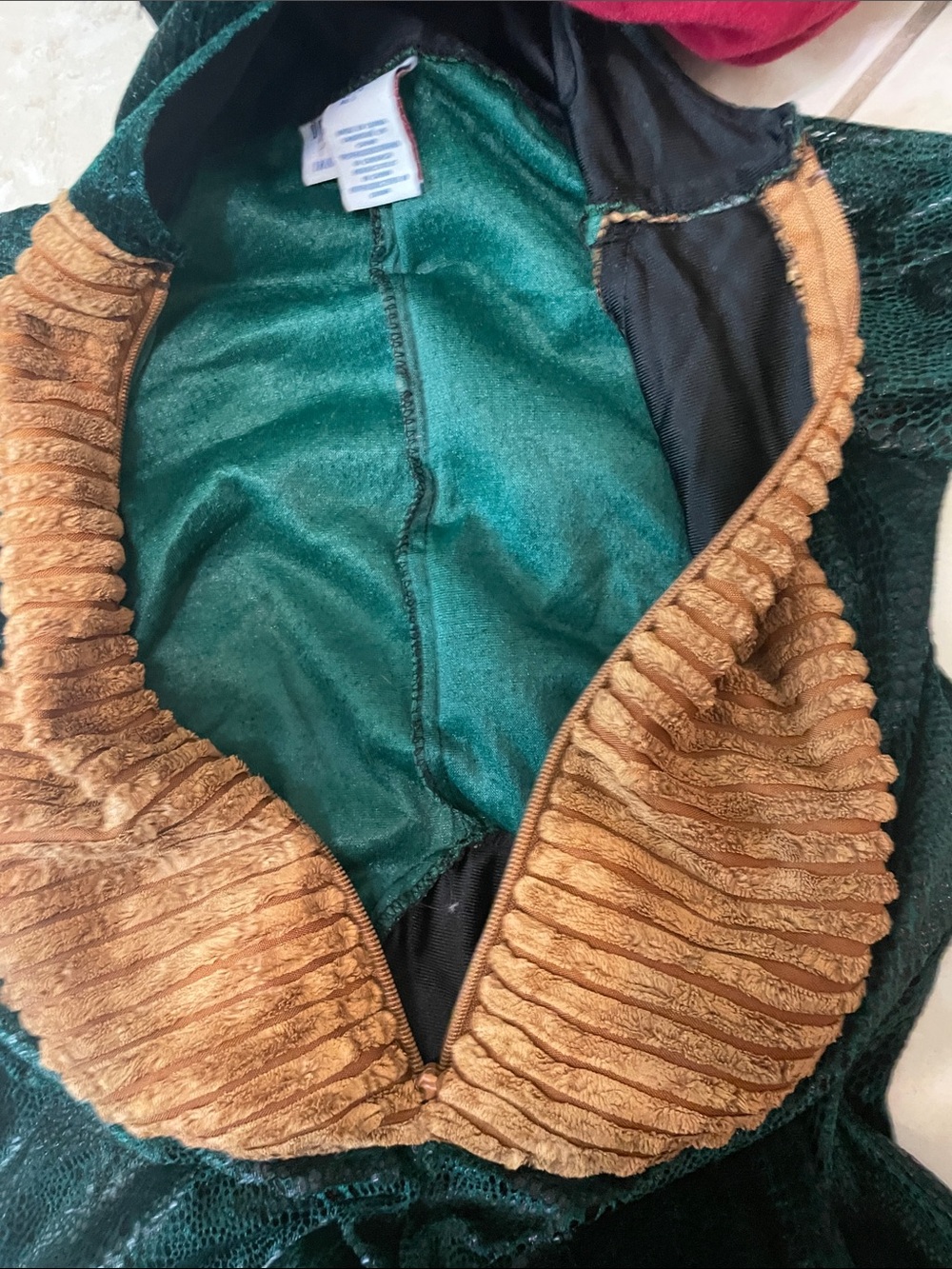 Children's Green Dinosaur Costume with Brown Belly and Hood - Picture 3 of 8